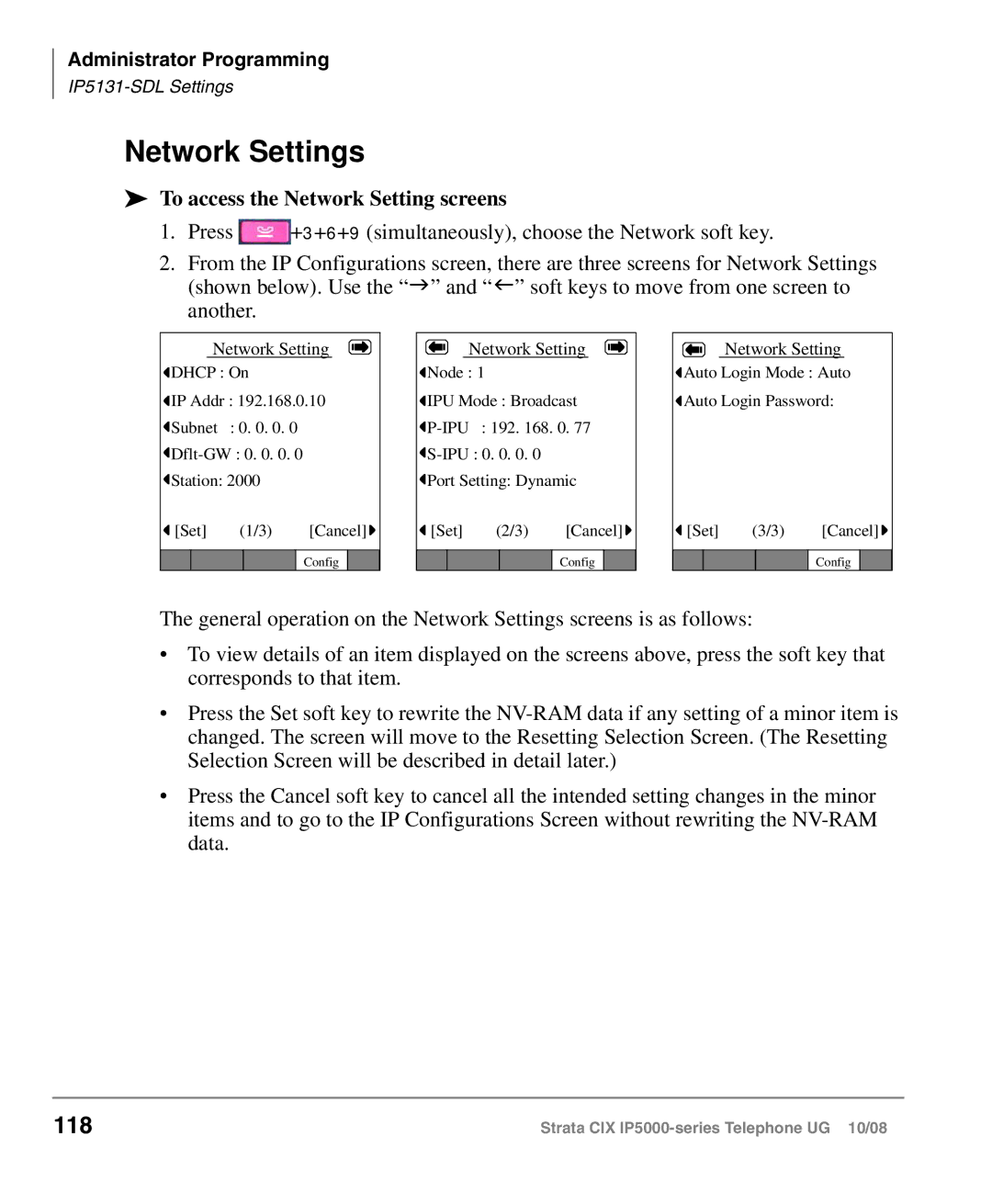 Toshiba IP5000 manual Network Settings, 118, To access the Network Setting screens 