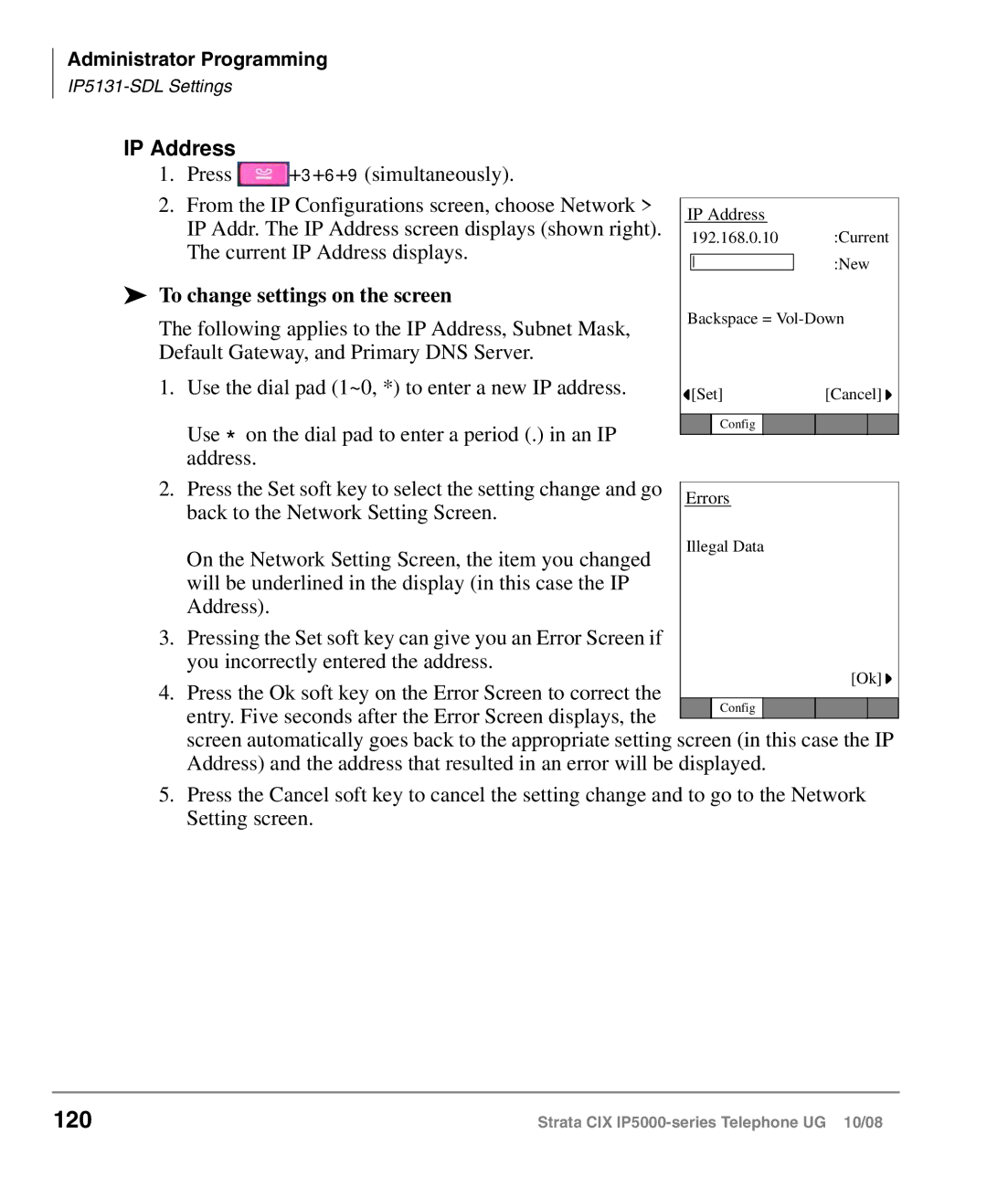 Toshiba IP5000 manual 120, IP Address, To change settings on the screen 