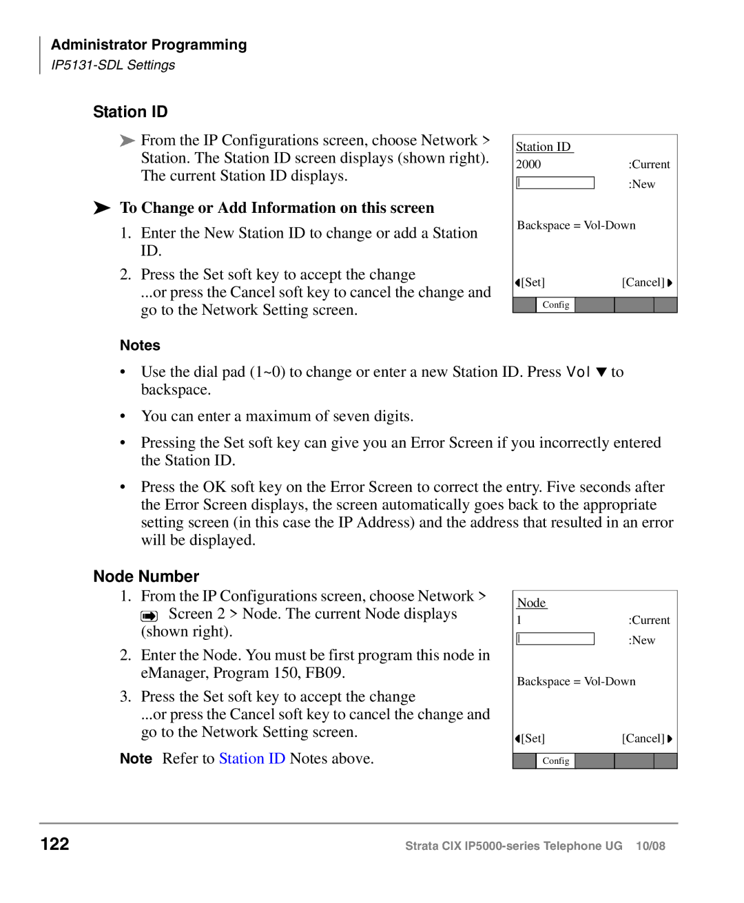 Toshiba IP5000 manual 122, Station ID, To Change or Add Information on this screen, Node Number 
