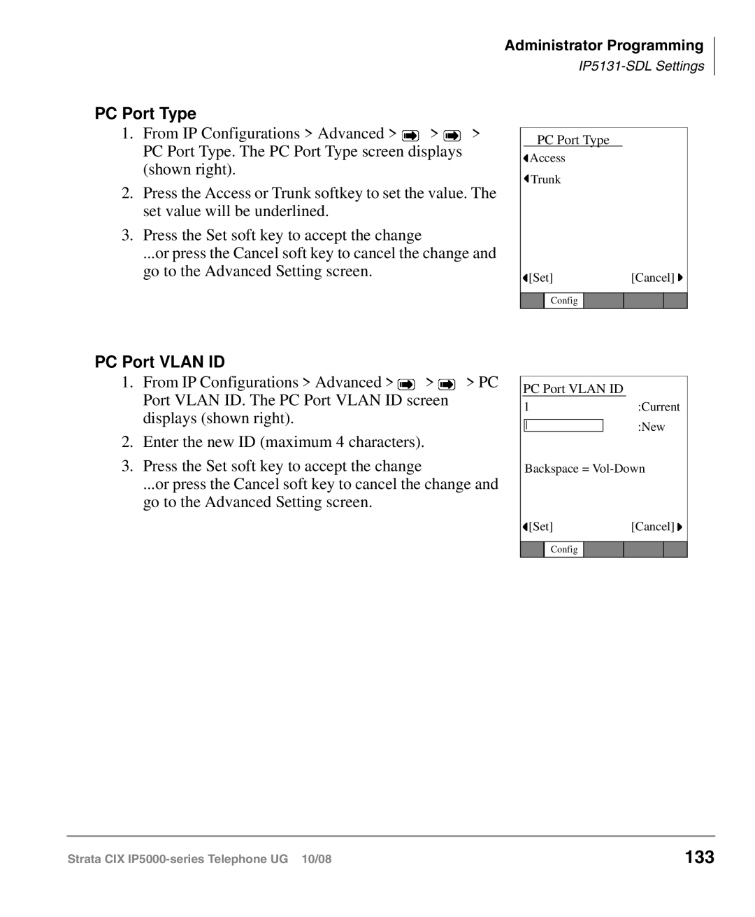 Toshiba IP5000 manual 133, PC Port Type, PC Port Vlan ID 