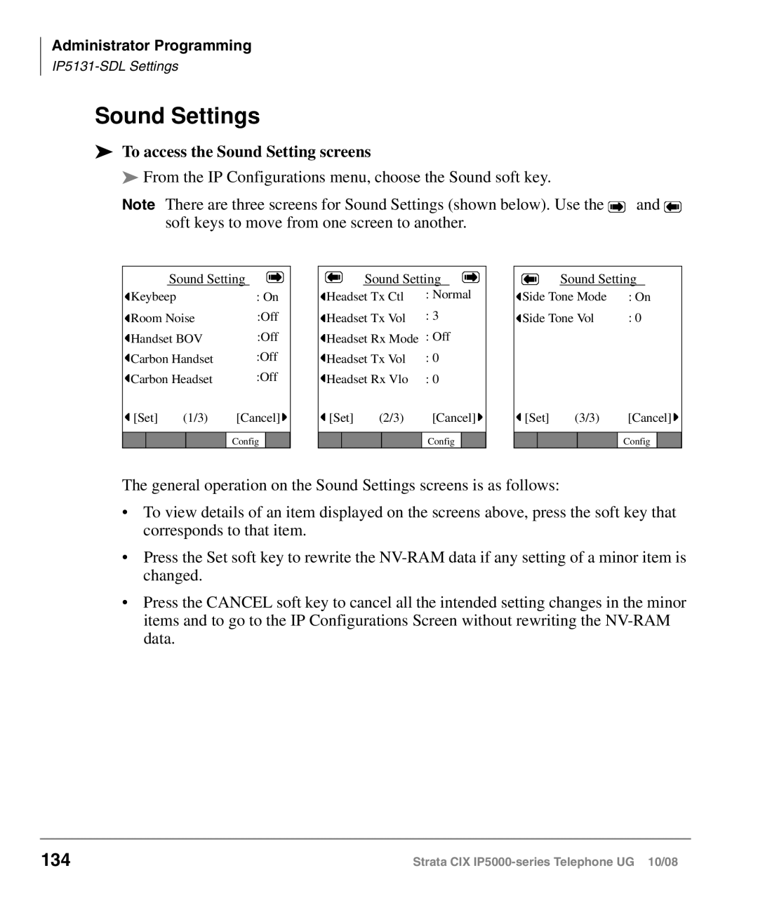 Toshiba IP5000 manual Sound Settings, 134, To access the Sound Setting screens 