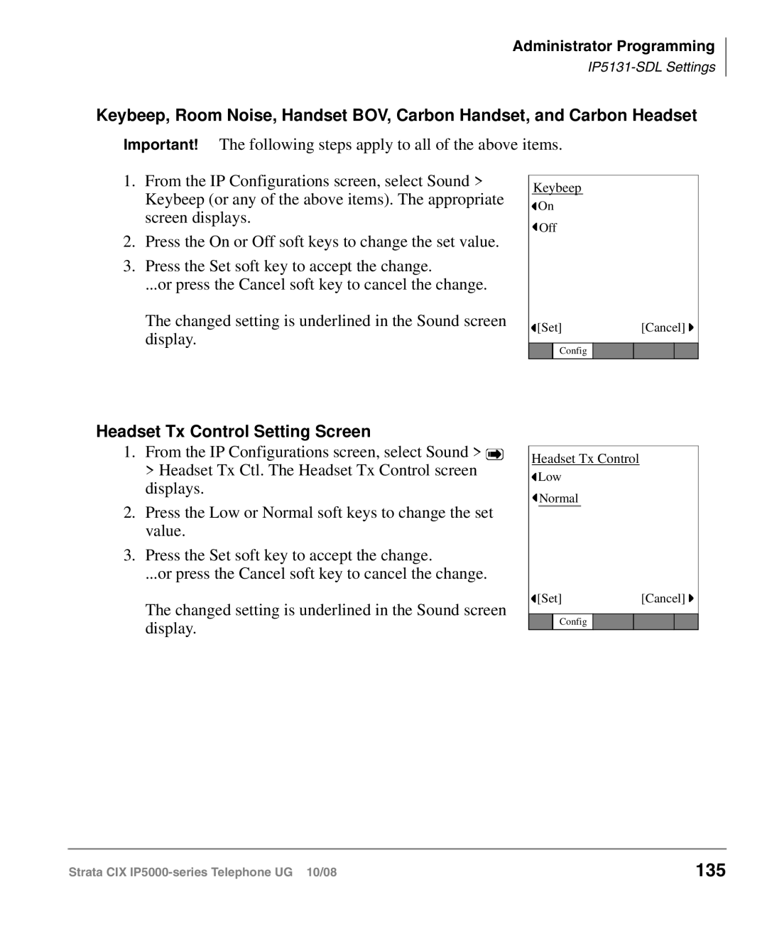 Toshiba IP5000 manual 135, Headset Tx Control Setting Screen 