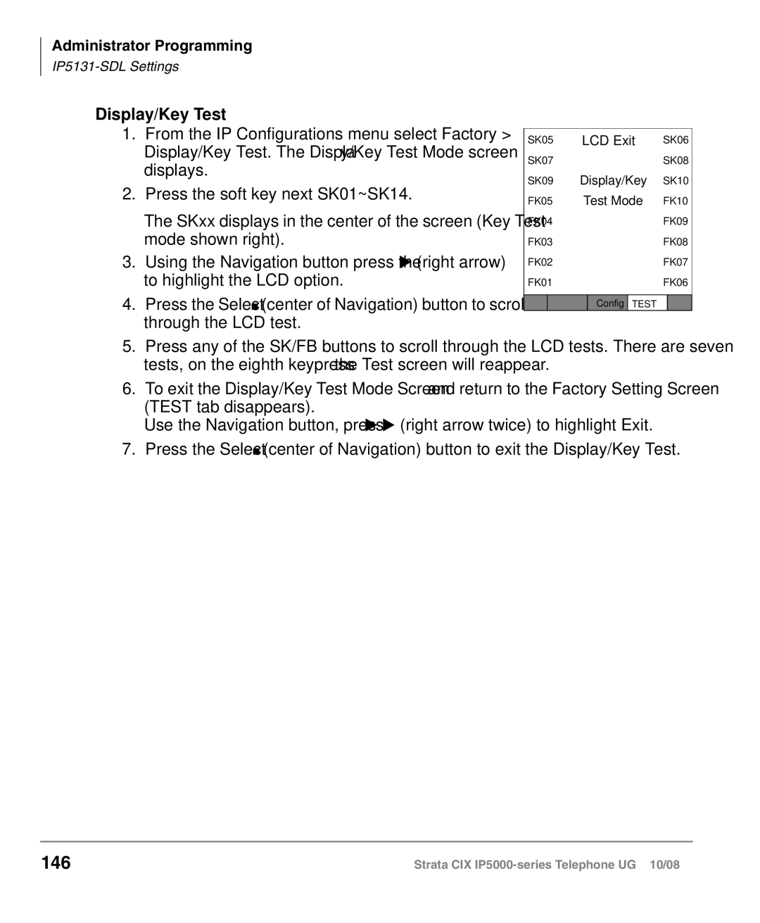 Toshiba IP5000 manual 146, Display/Key Test 