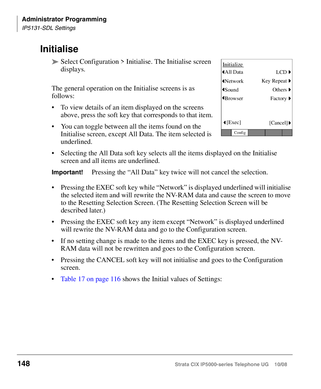 Toshiba IP5000 manual Initialise, 148 