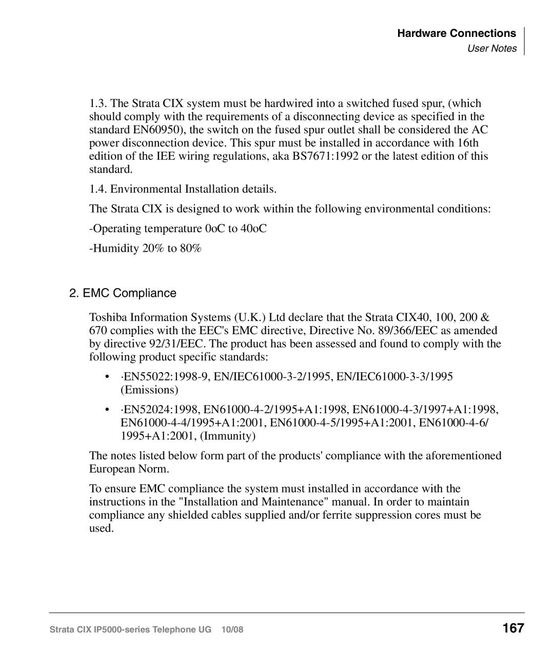 Toshiba IP5000 manual 167, EMC Compliance 