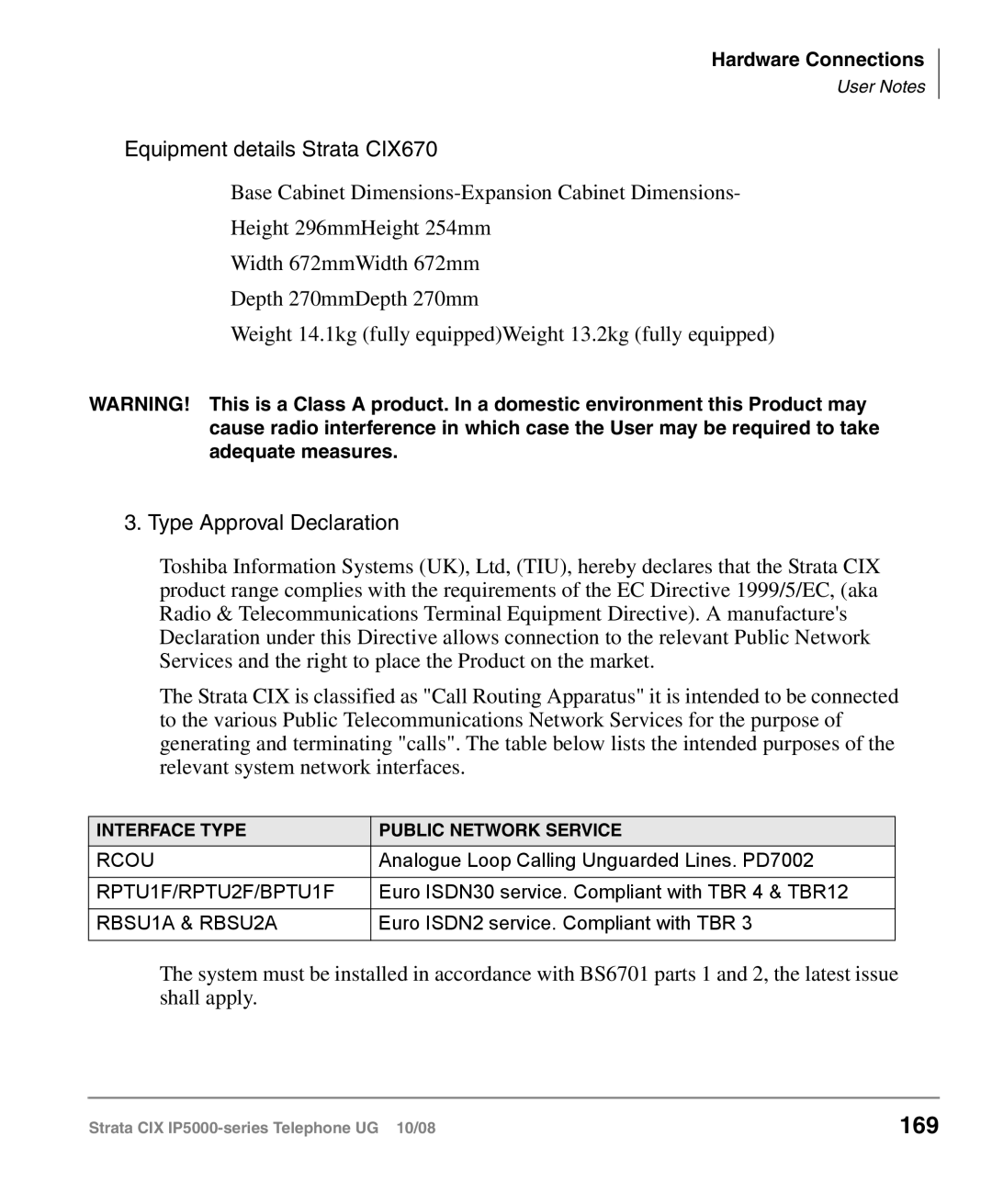 Toshiba IP5000 manual 169, Equipment details Strata CIX670 