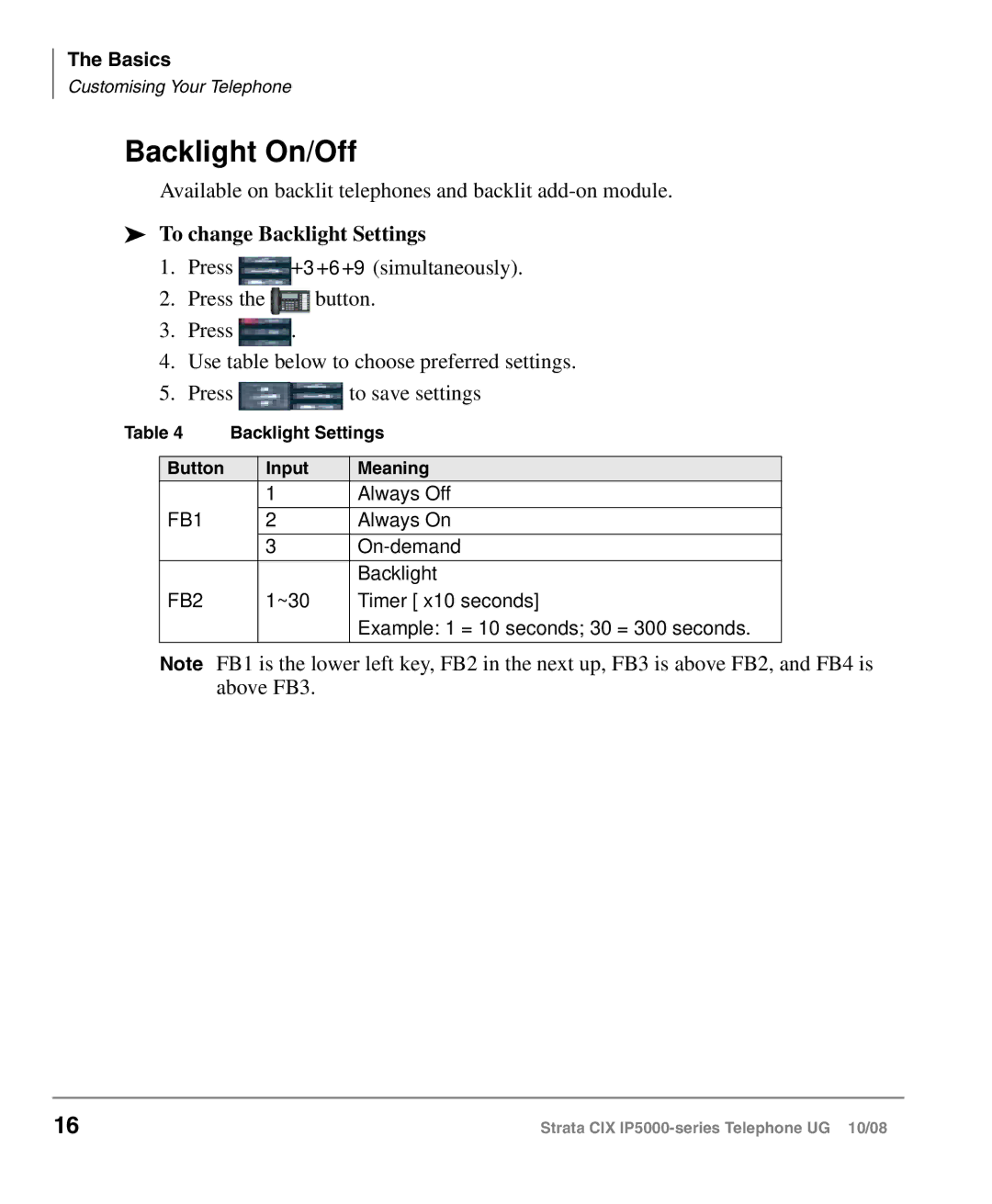 Toshiba IP5000 manual Backlight On/Off, To change Backlight Settings 