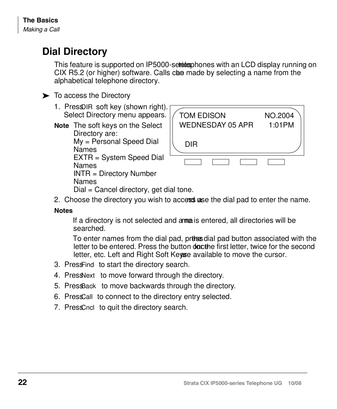 Toshiba IP5000 manual Dial Directory, To access the Directory 