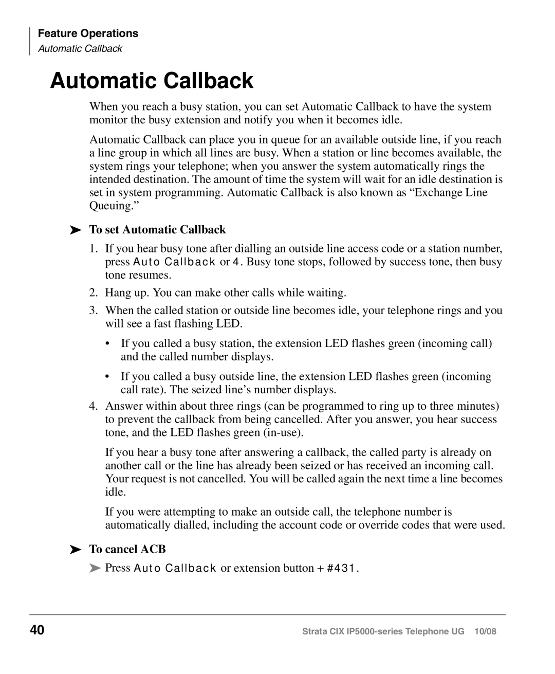 Toshiba IP5000 manual To set Automatic Callback, To cancel ACB 