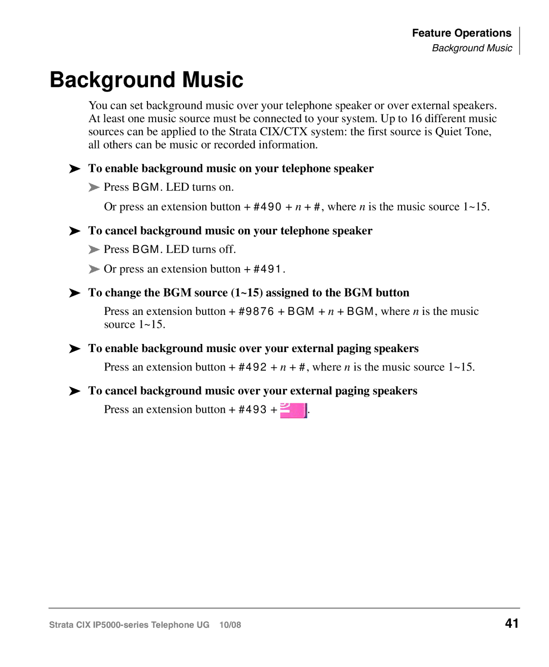 Toshiba IP5000 manual Background Music, To enable background music on your telephone speaker 