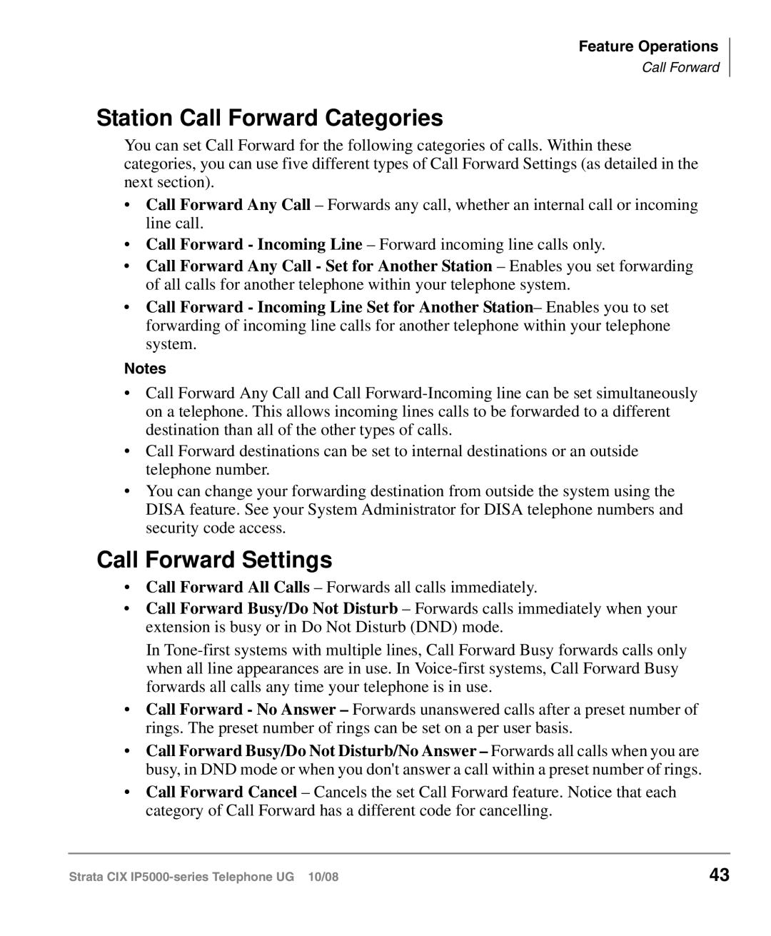 Toshiba IP5000 manual Station Call Forward Categories, Call Forward Settings 