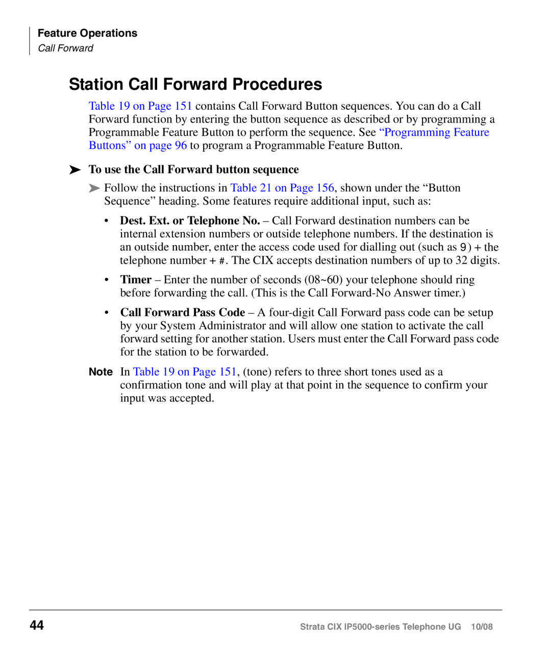 Toshiba IP5000 manual Station Call Forward Procedures, To use the Call Forward button sequence 