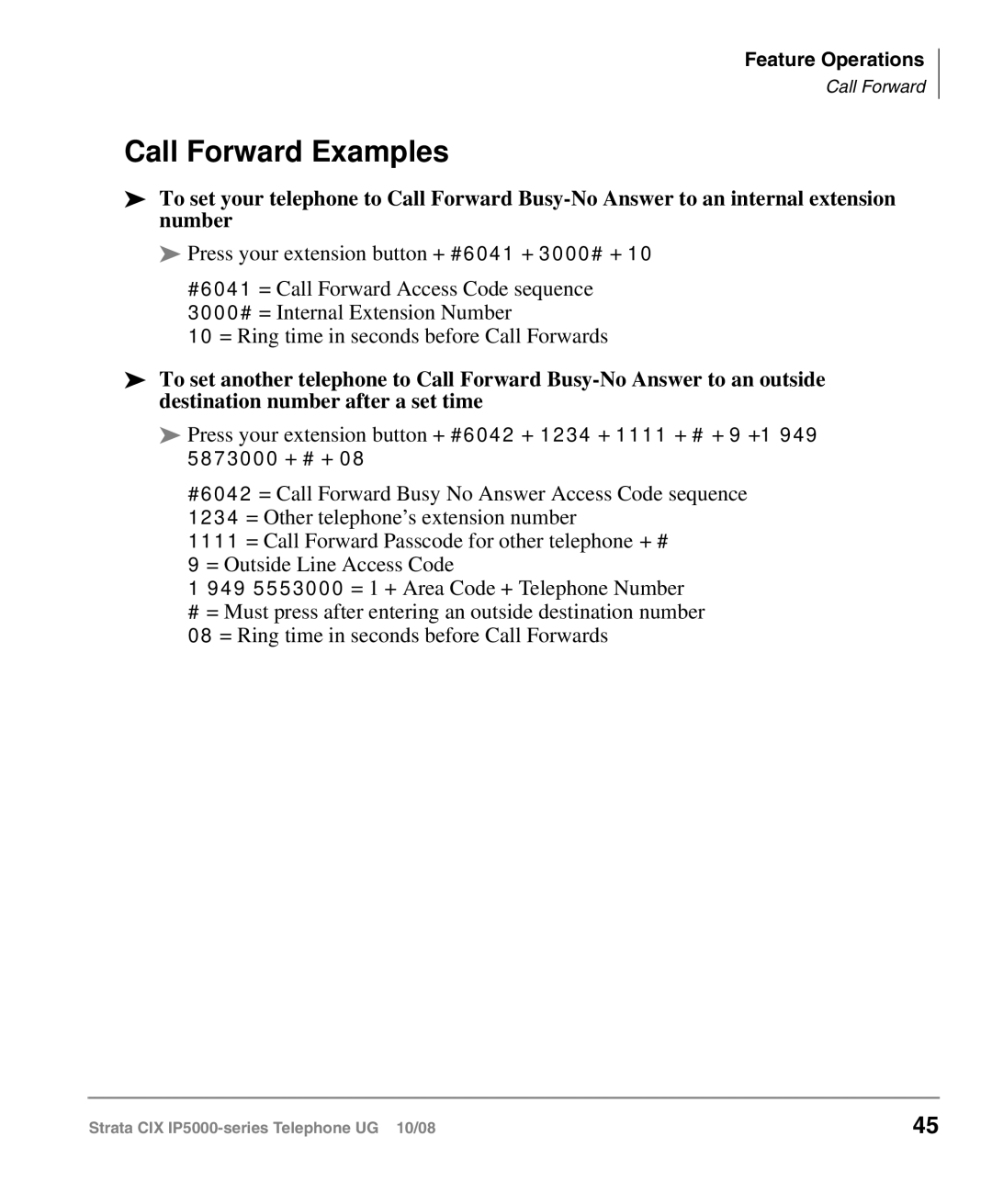 Toshiba IP5000 manual Call Forward Examples 