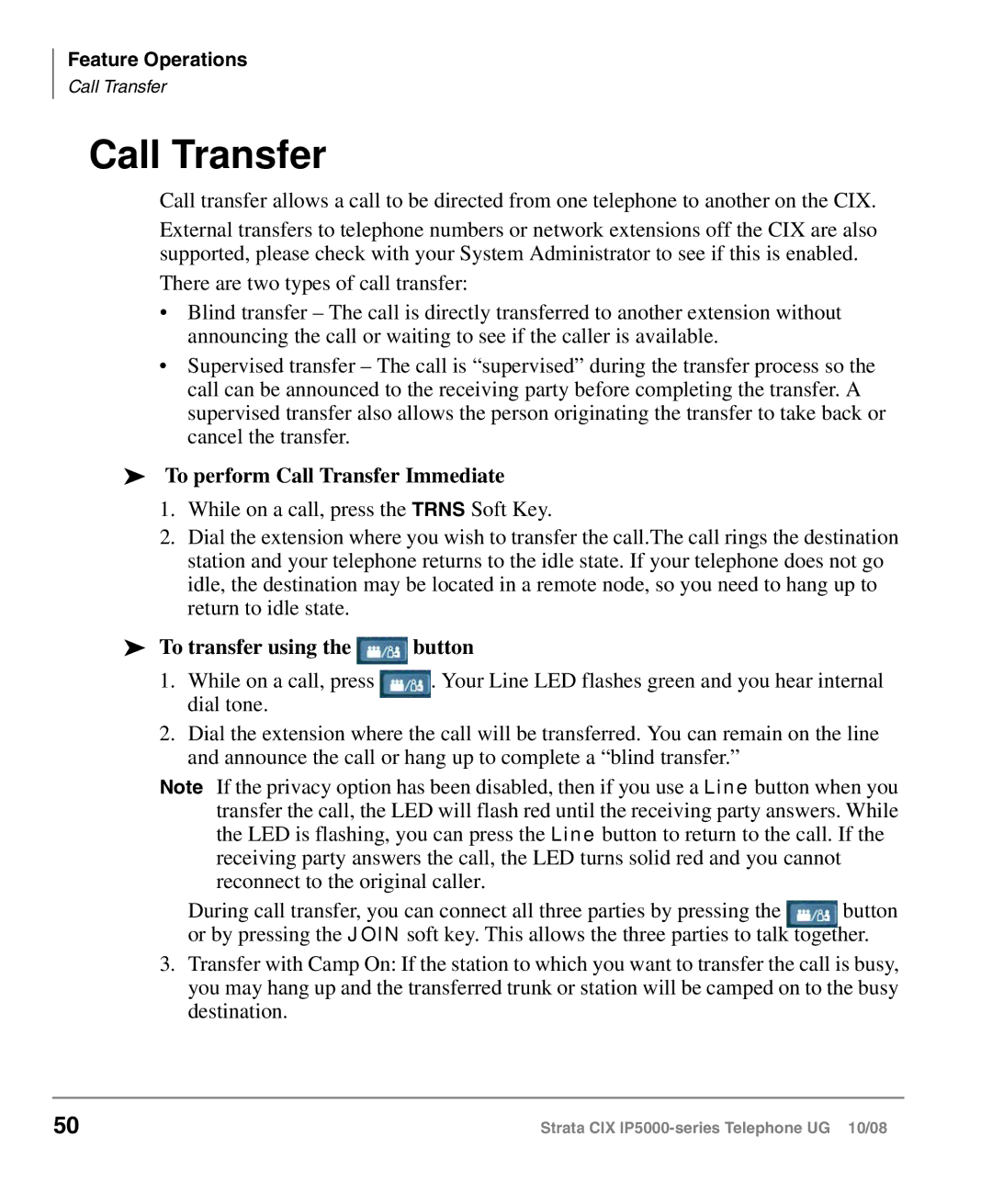 Toshiba IP5000 manual To perform Call Transfer Immediate, To transfer using the button 