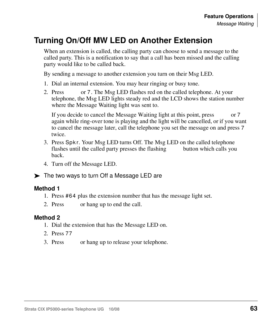 Toshiba IP5000 manual Two ways to turn Off a Message LED are, Method 