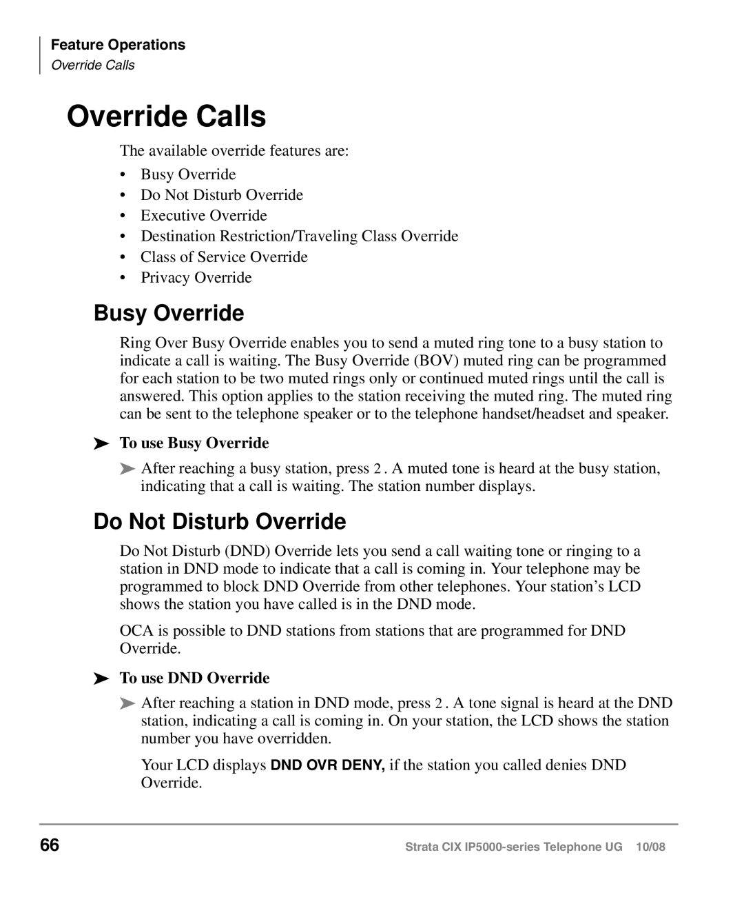 Toshiba IP5000 manual Override Calls, Do Not Disturb Override, To use Busy Override, To use DND Override 