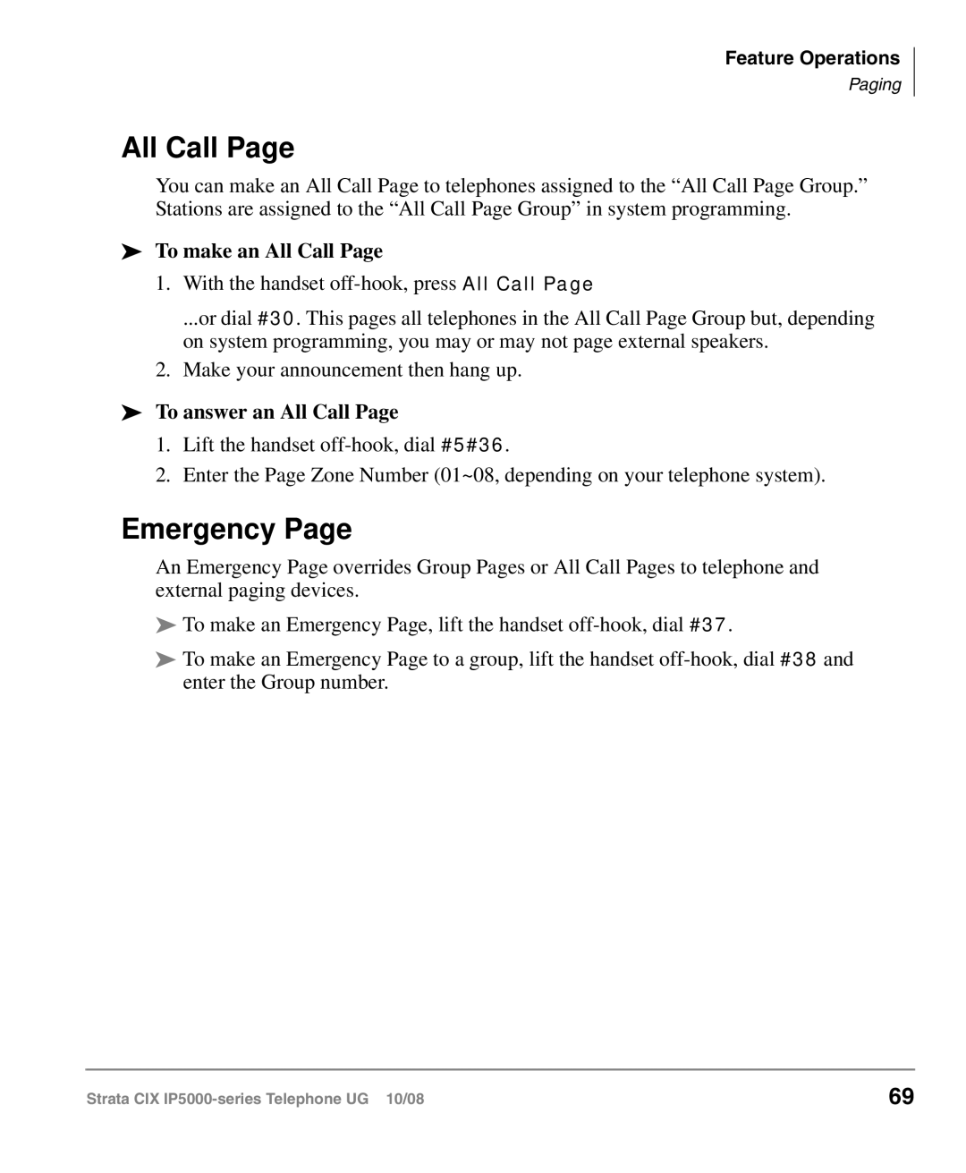 Toshiba IP5000 manual Emergency, To make an All Call, To answer an All Call 