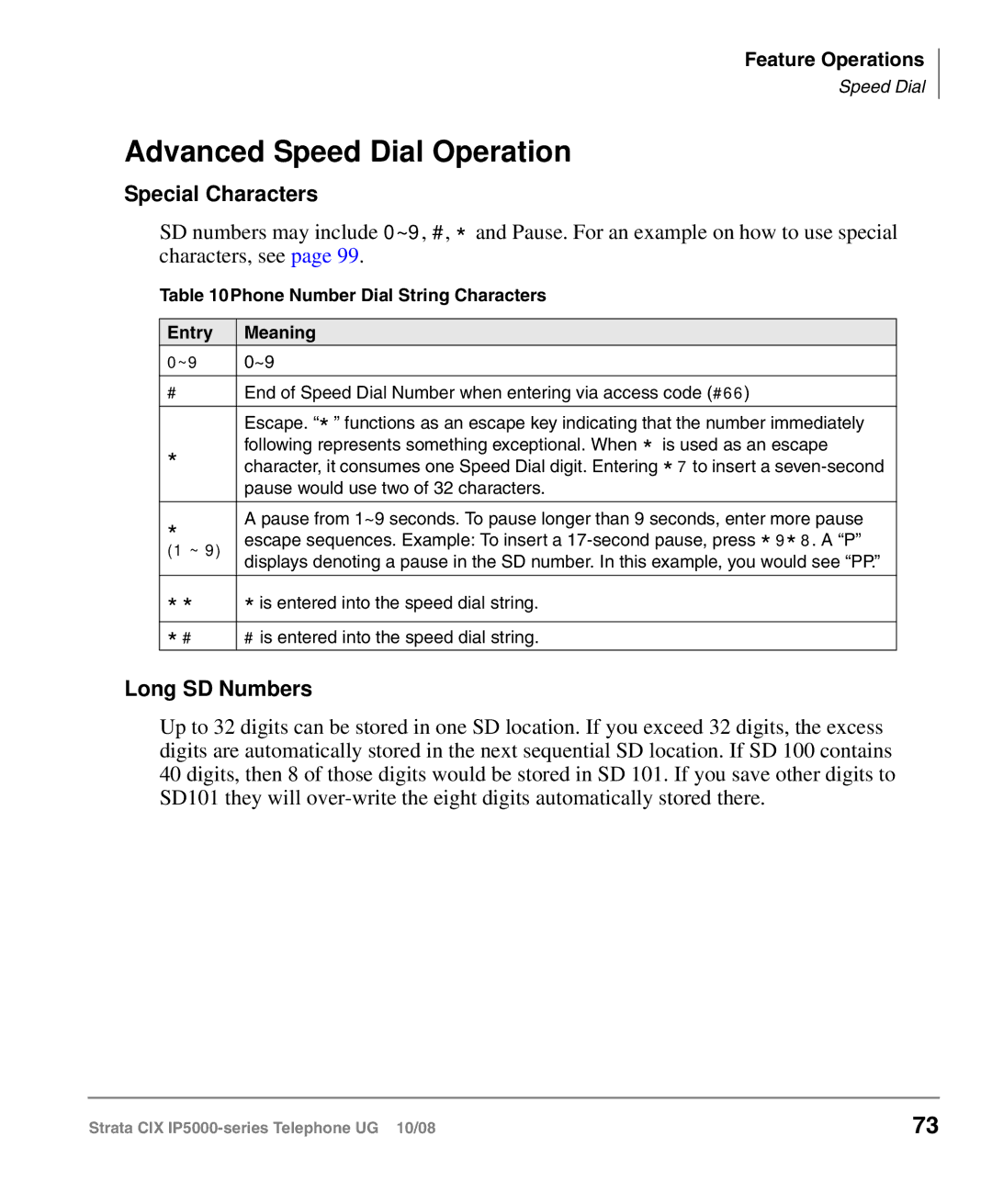 Toshiba IP5000 manual Advanced Speed Dial Operation, Special Characters, Long SD Numbers 