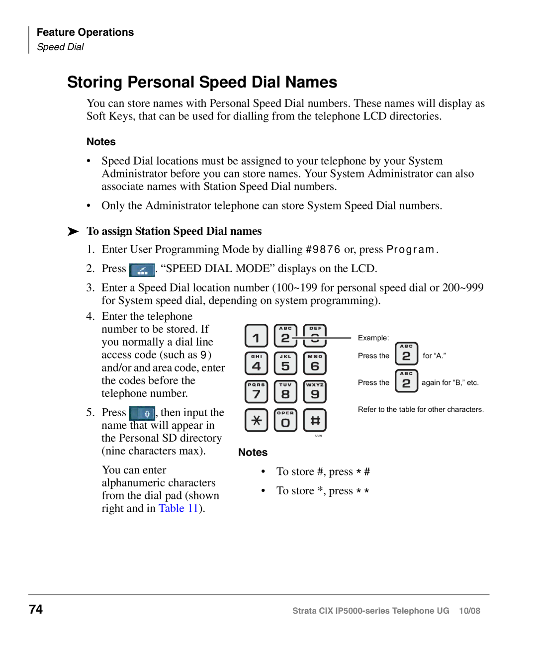 Toshiba IP5000 manual Storing Personal Speed Dial Names, To assign Station Speed Dial names 