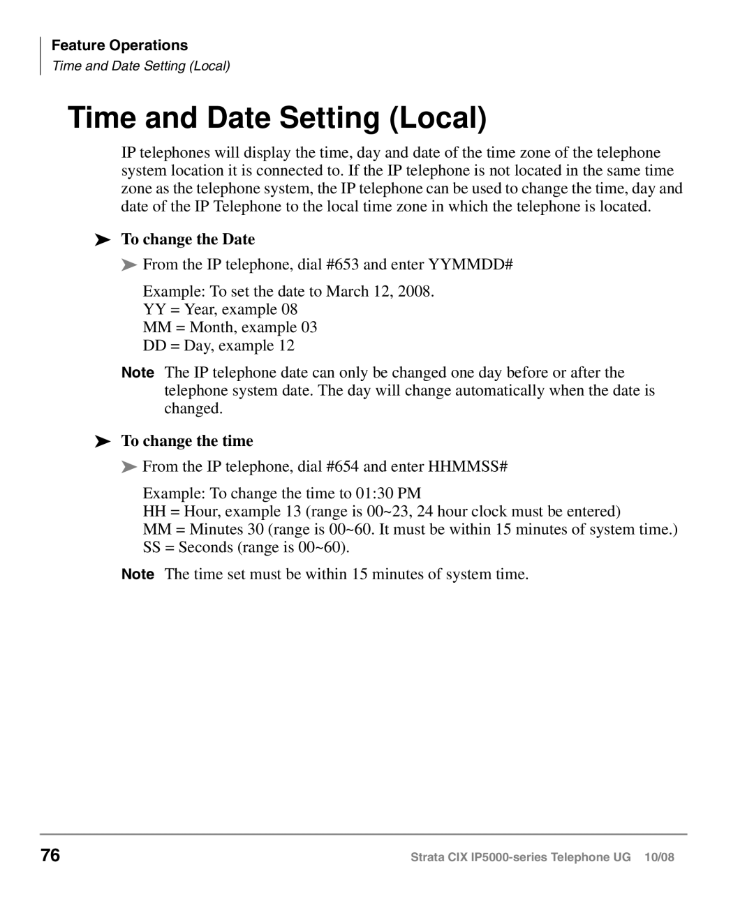 Toshiba IP5000 manual Time and Date Setting Local, To change the Date, To change the time 