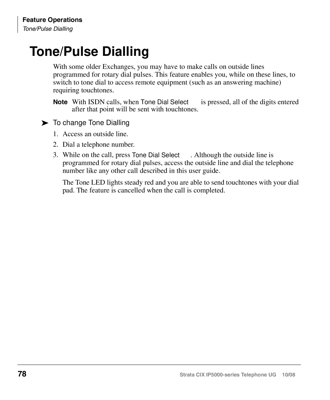 Toshiba IP5000 manual Tone/Pulse Dialling, To change Tone Dialling 