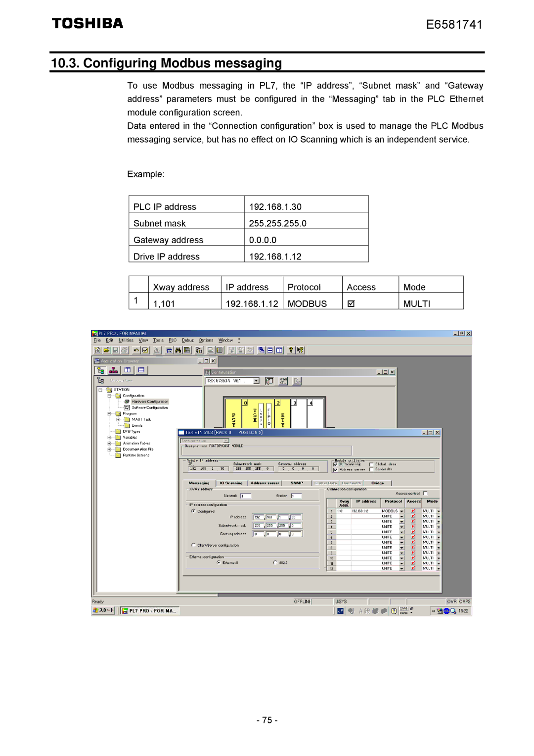 Toshiba IPE002Z instruction manual Configuring Modbus messaging, Mode 