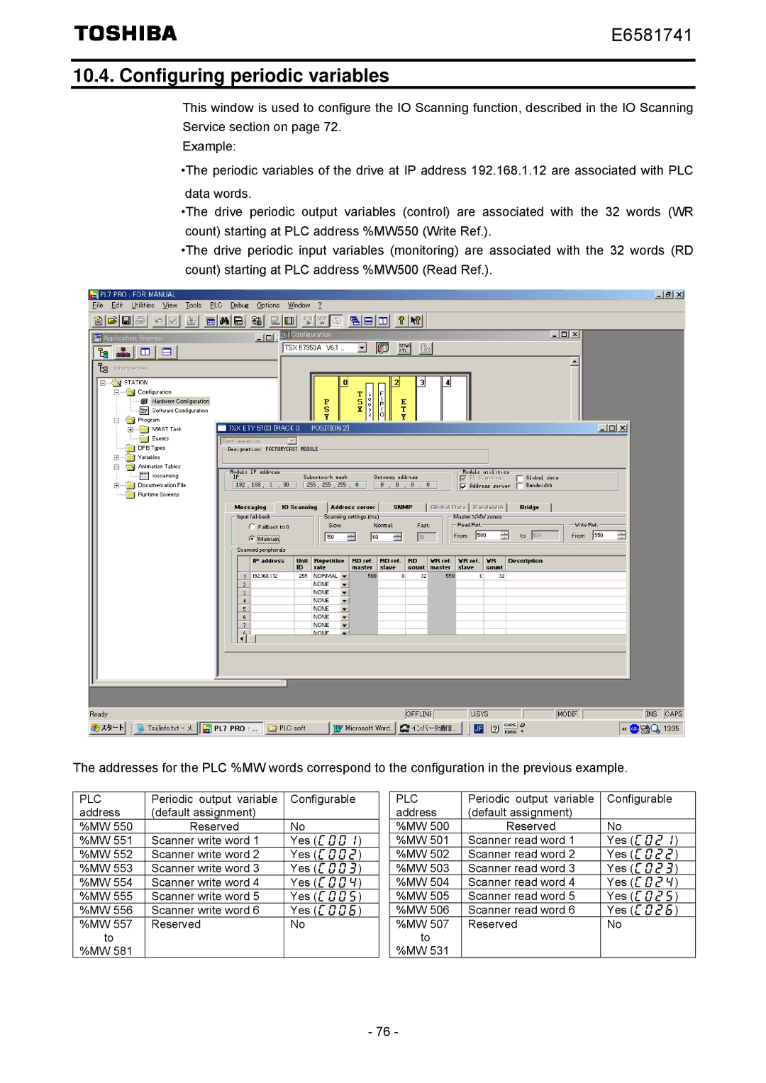 Toshiba IPE002Z instruction manual Configuring periodic variables, Plc 