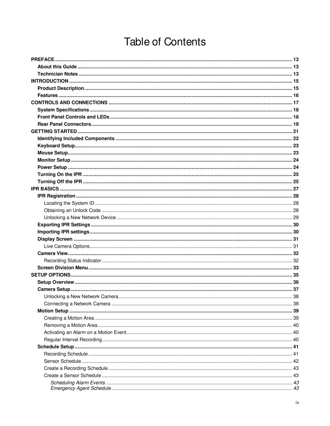 Toshiba IPR16-X, IPR8-X, IPR Network Video Recorder user manual Table of Contents 