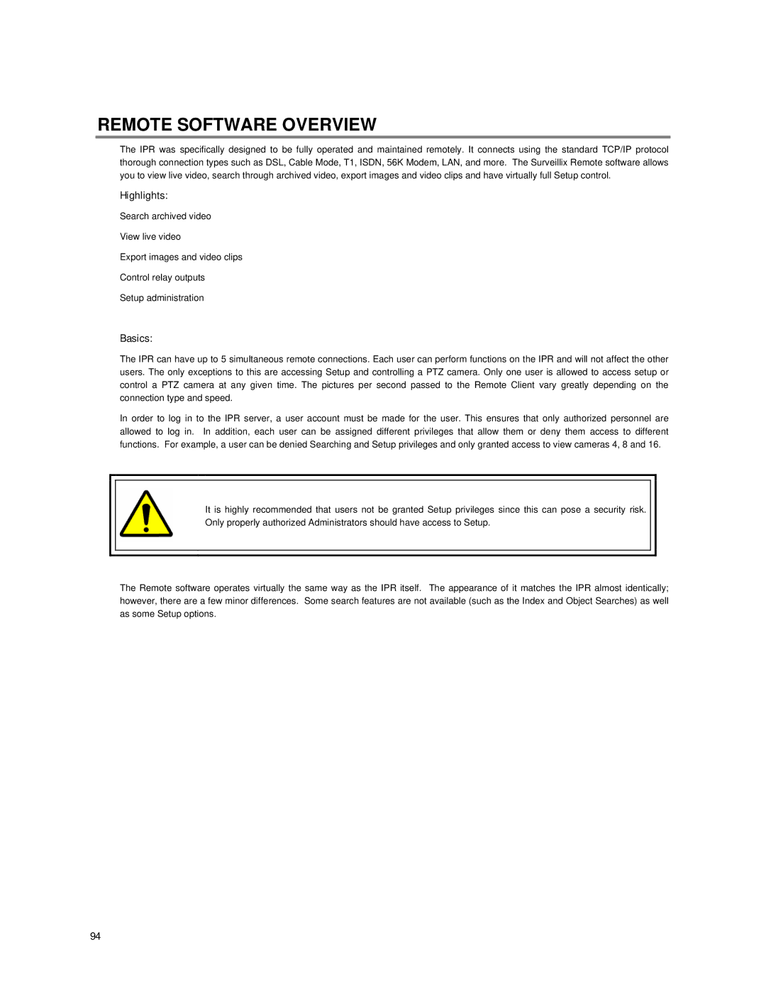 Toshiba IPR8-X, IPR16-X, IPR Network Video Recorder user manual Remote Software Overview, Highlights 