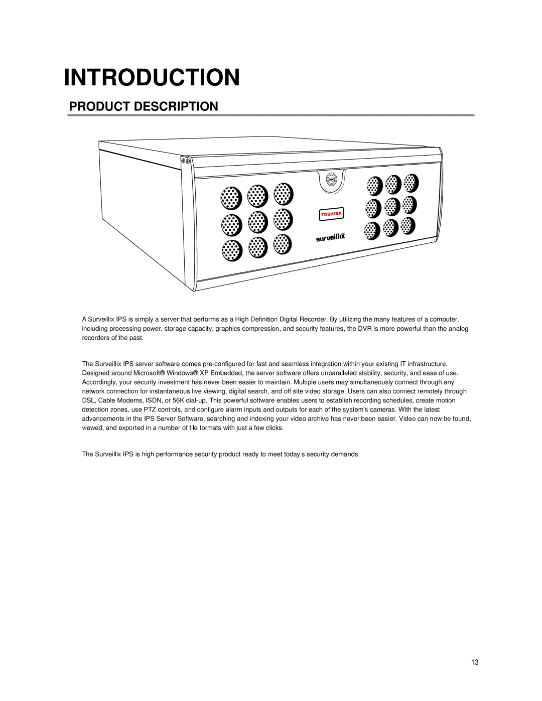 Toshiba IPS16-X, IPS8-X, IPS32-X manual Introduction, Product Description 