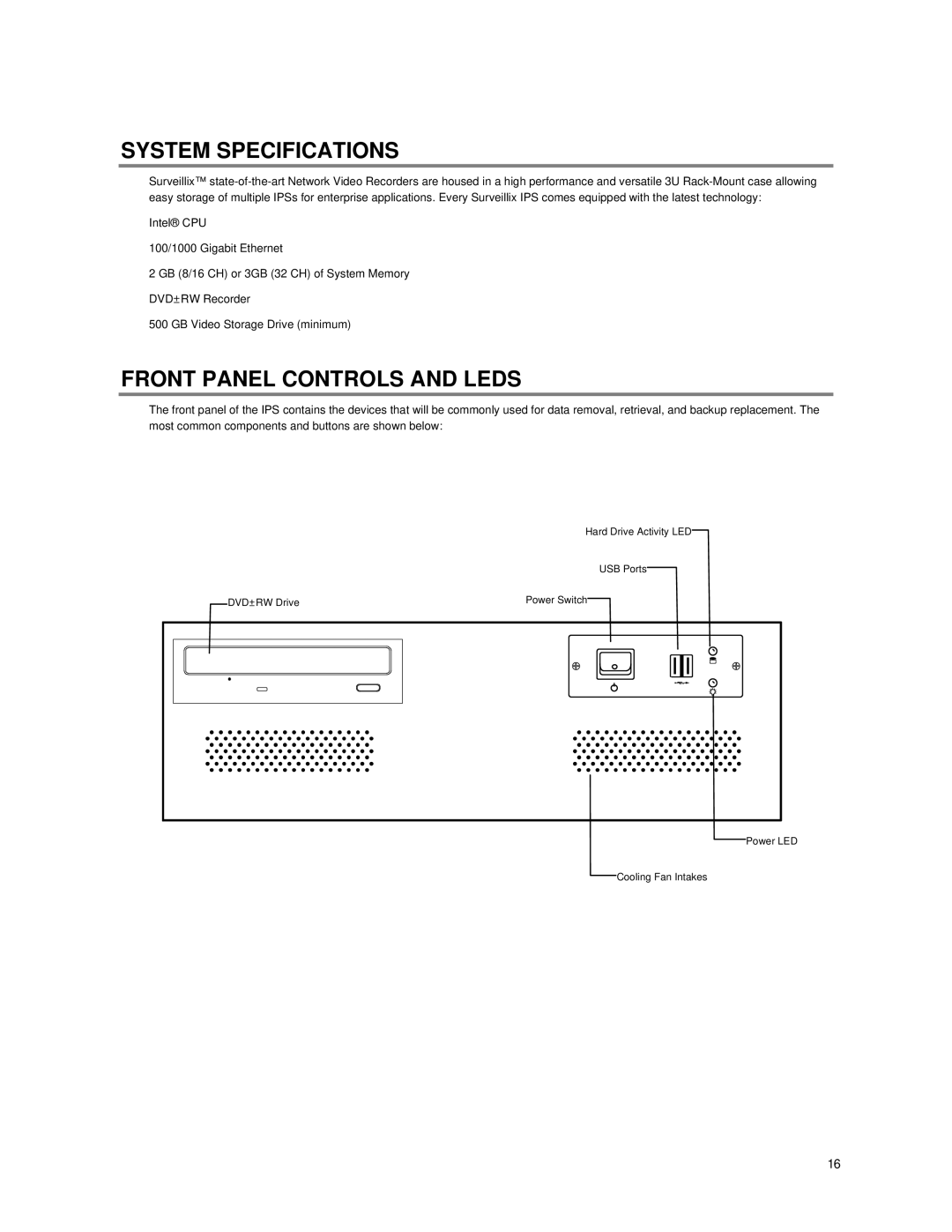 Toshiba IPS16-X, IPS8-X, IPS32-X manual System Specifications, Front Panel Controls and Leds 