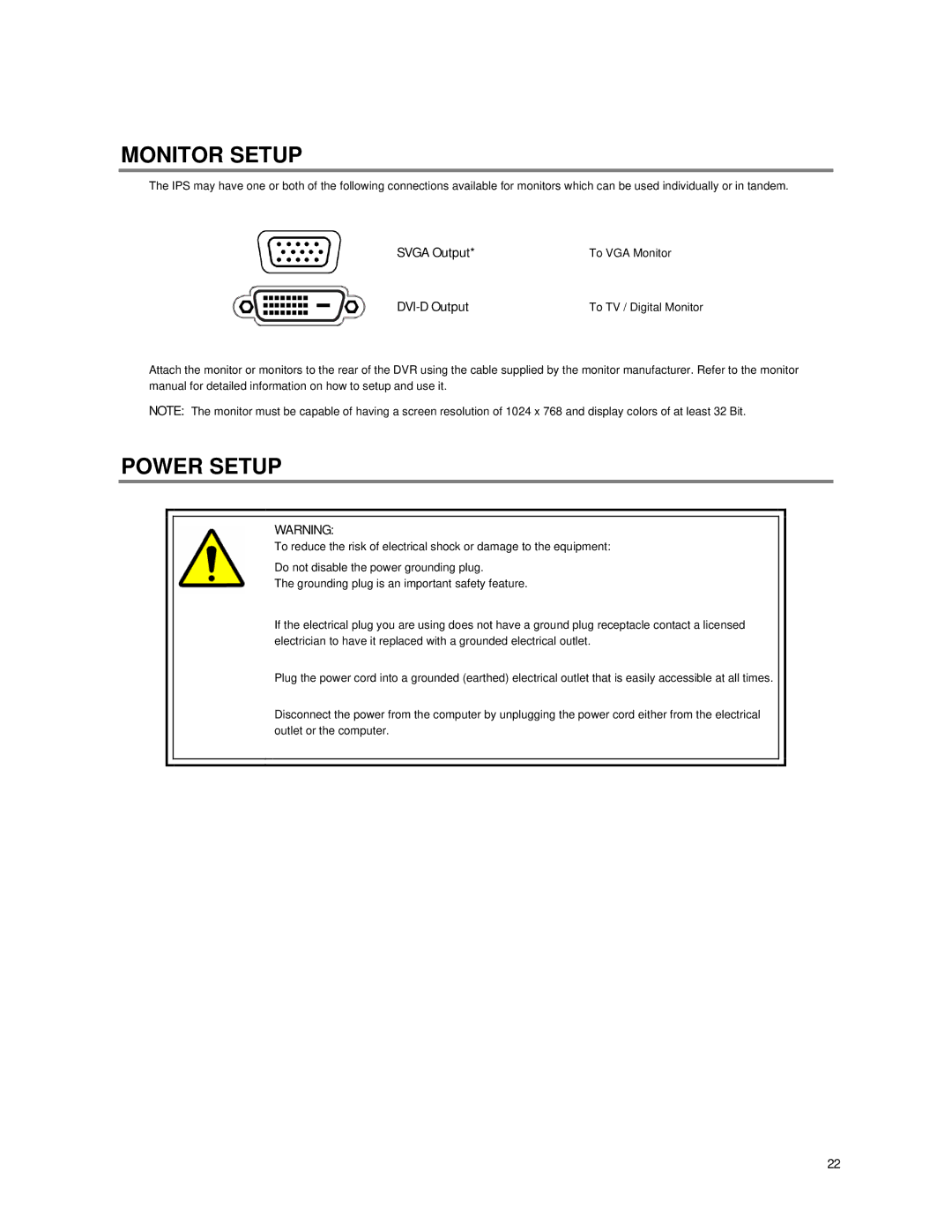 Toshiba IPS16-X, IPS8-X, IPS32-X manual Monitor Setup, Power Setup 