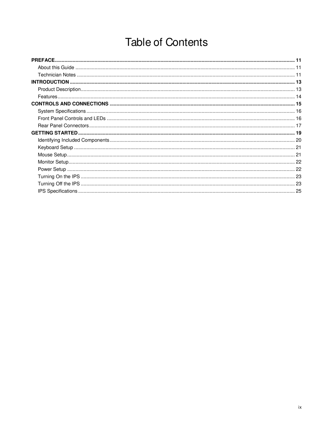 Toshiba IPS8-X, IPS16-X, IPS32-X manual Table of Contents 