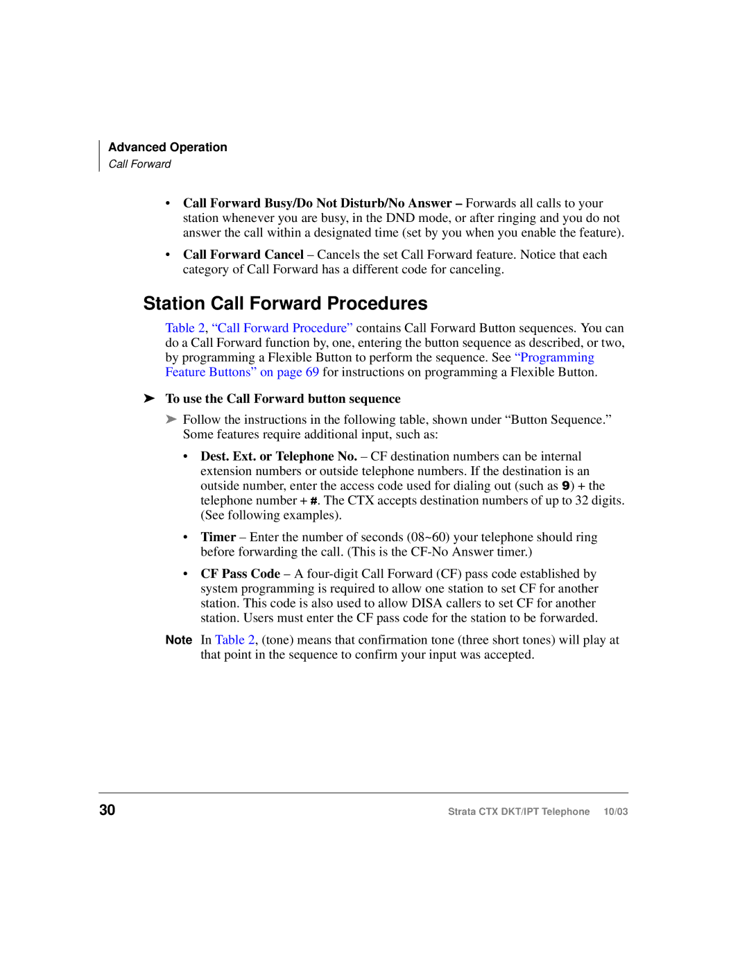 Toshiba IPT, DKT manual Station Call Forward Procedures, To use the Call Forward button sequence 