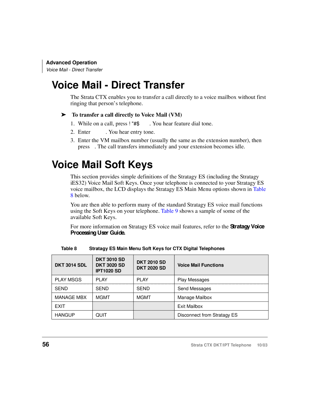 Toshiba IPT, DKT manual Voice Mail Direct Transfer, Voice Mail Soft Keys 