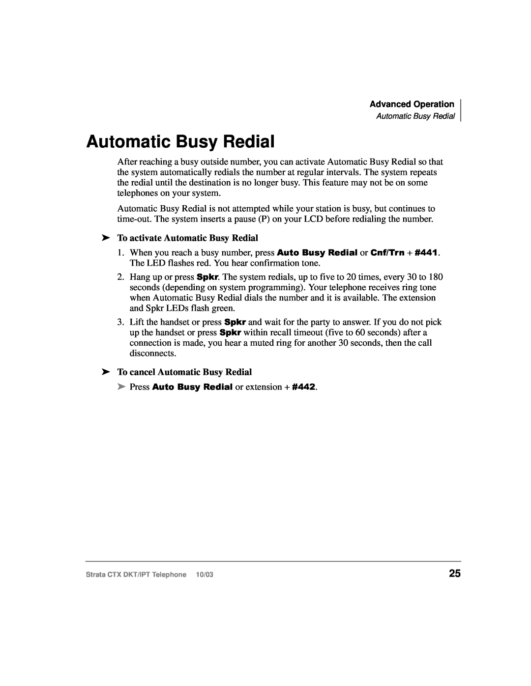Toshiba DKT, IPT manual To activate Automatic Busy Redial, To cancel Automatic Busy Redial 