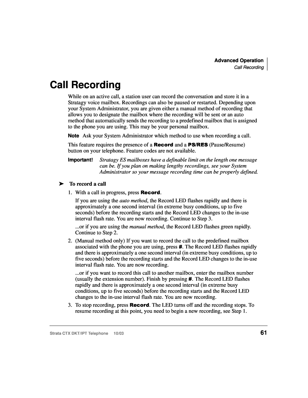 Toshiba DKT, IPT manual Call Recording, To record a call 