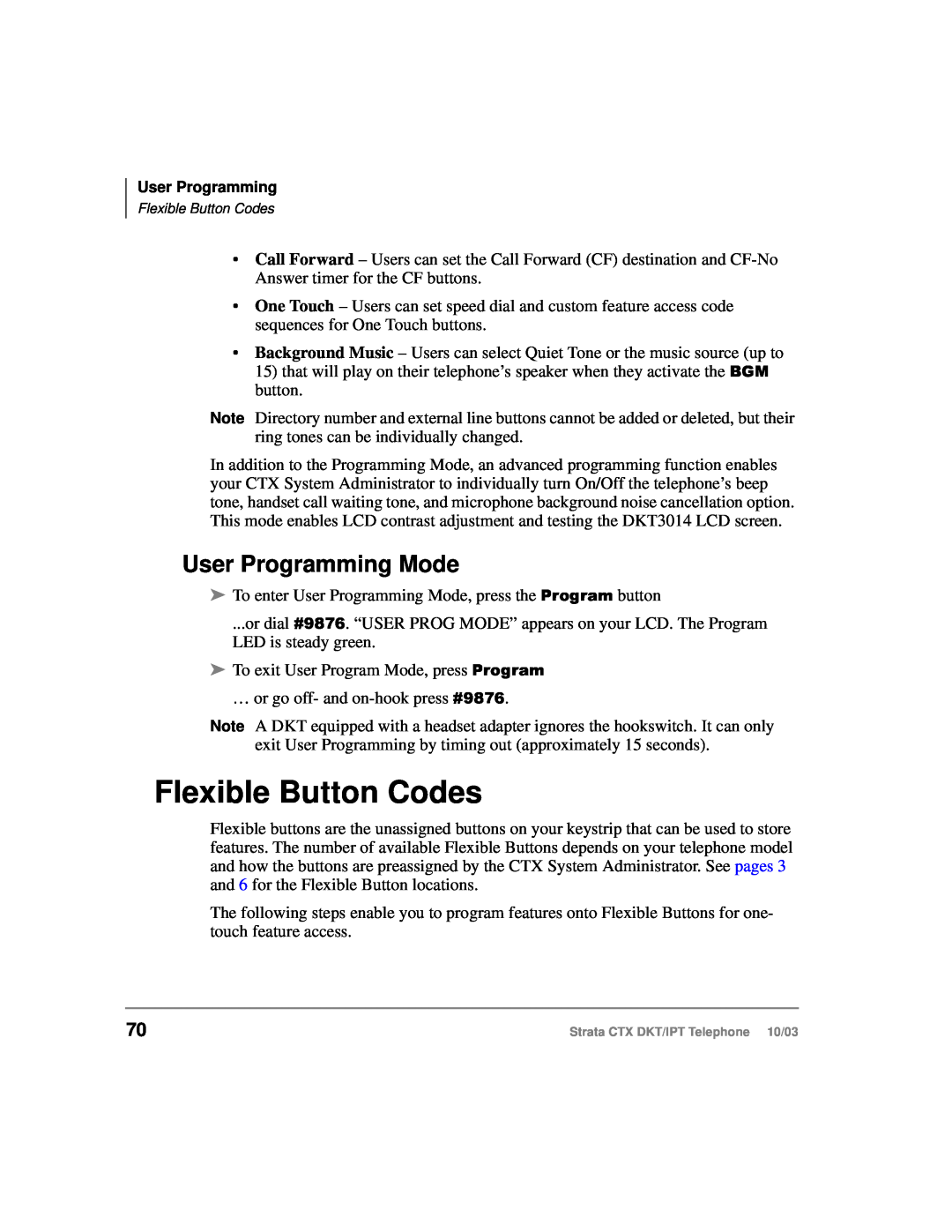 Toshiba IPT, DKT manual Flexible Button Codes, User Programming Mode 