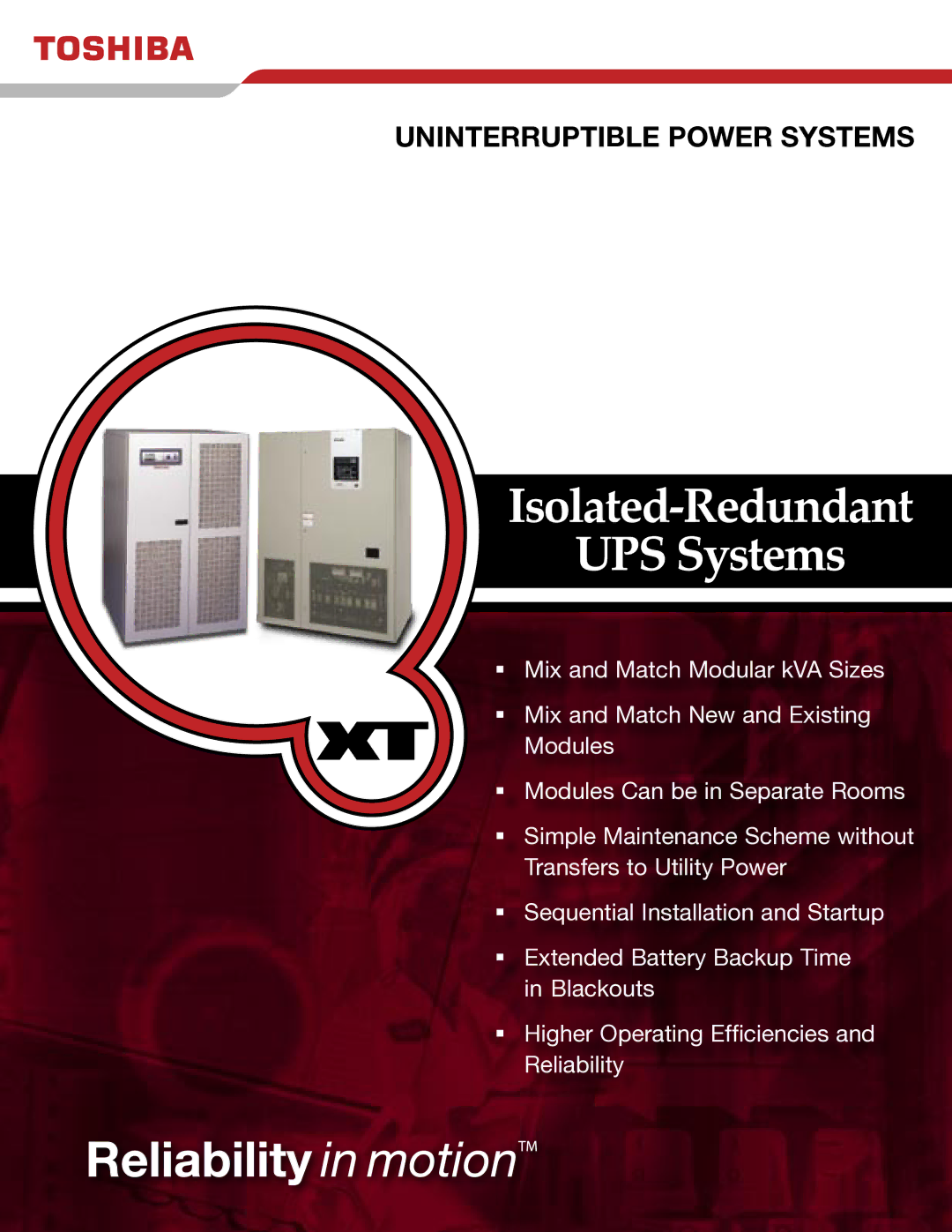 Toshiba Isolated-Redundant UPS System manual UPS Systems 