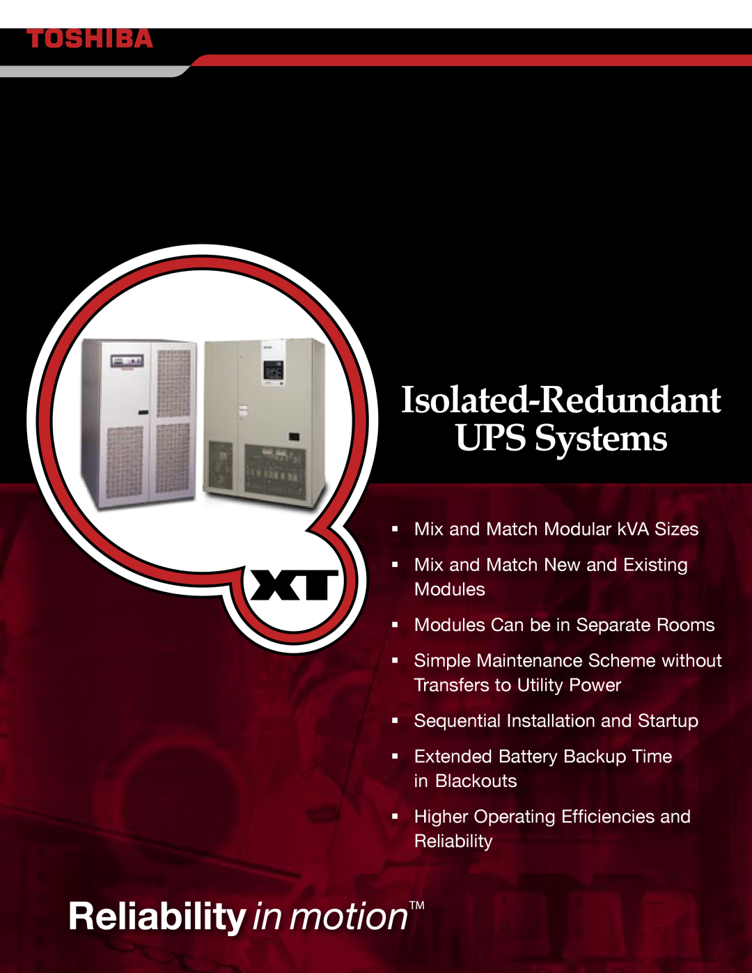 Toshiba Isolated-Redundant UPS System manual UPS Systems, Uninterruptible Power Systems 