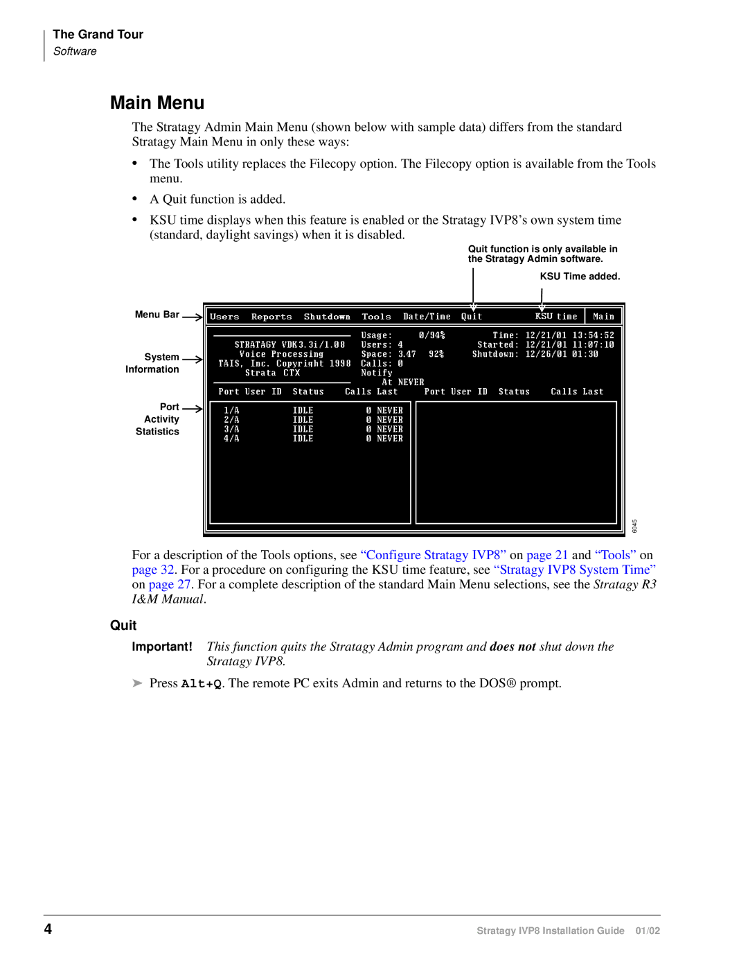 Toshiba IVP8 manual Main Menu, Quit 