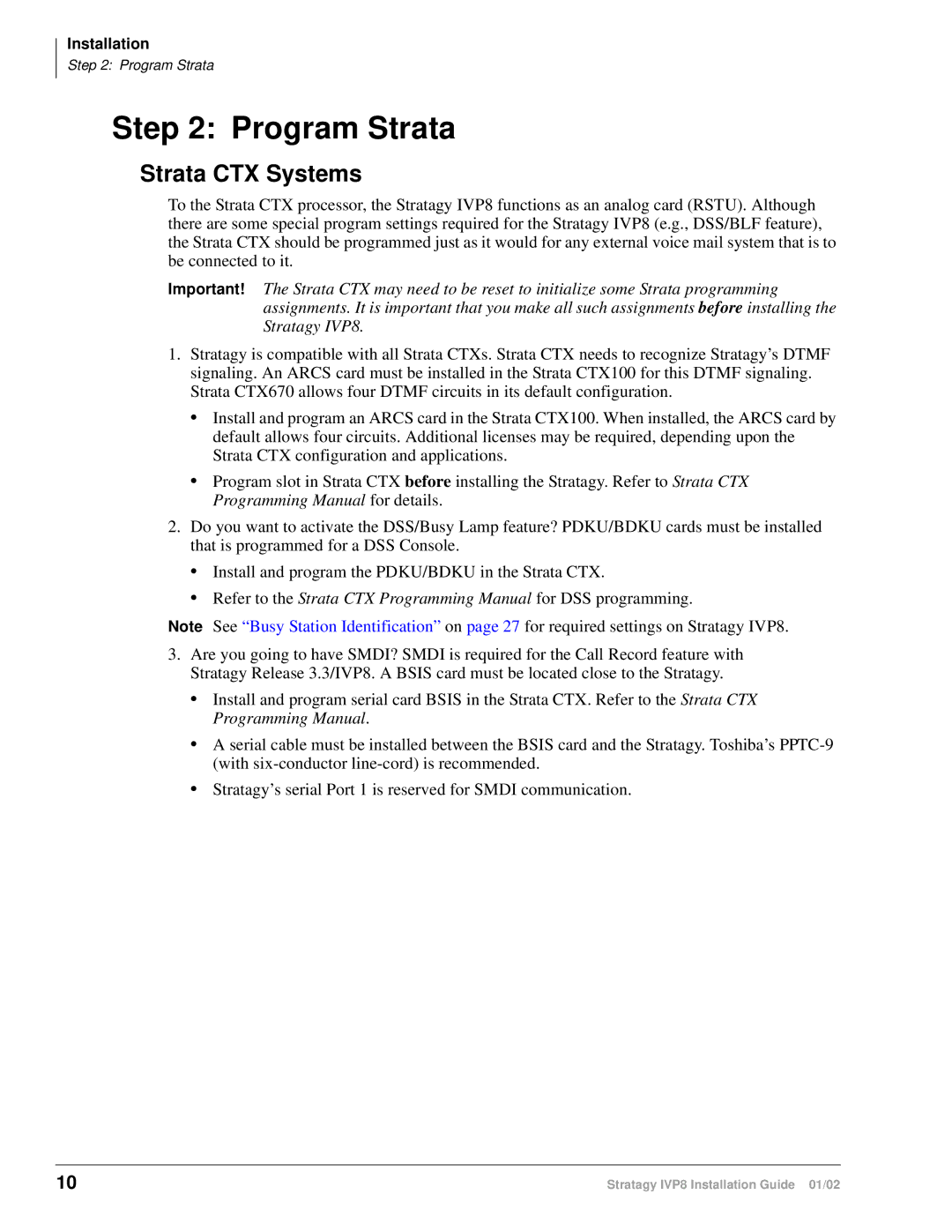 Toshiba IVP8 manual Program Strata, Strata CTX Systems 