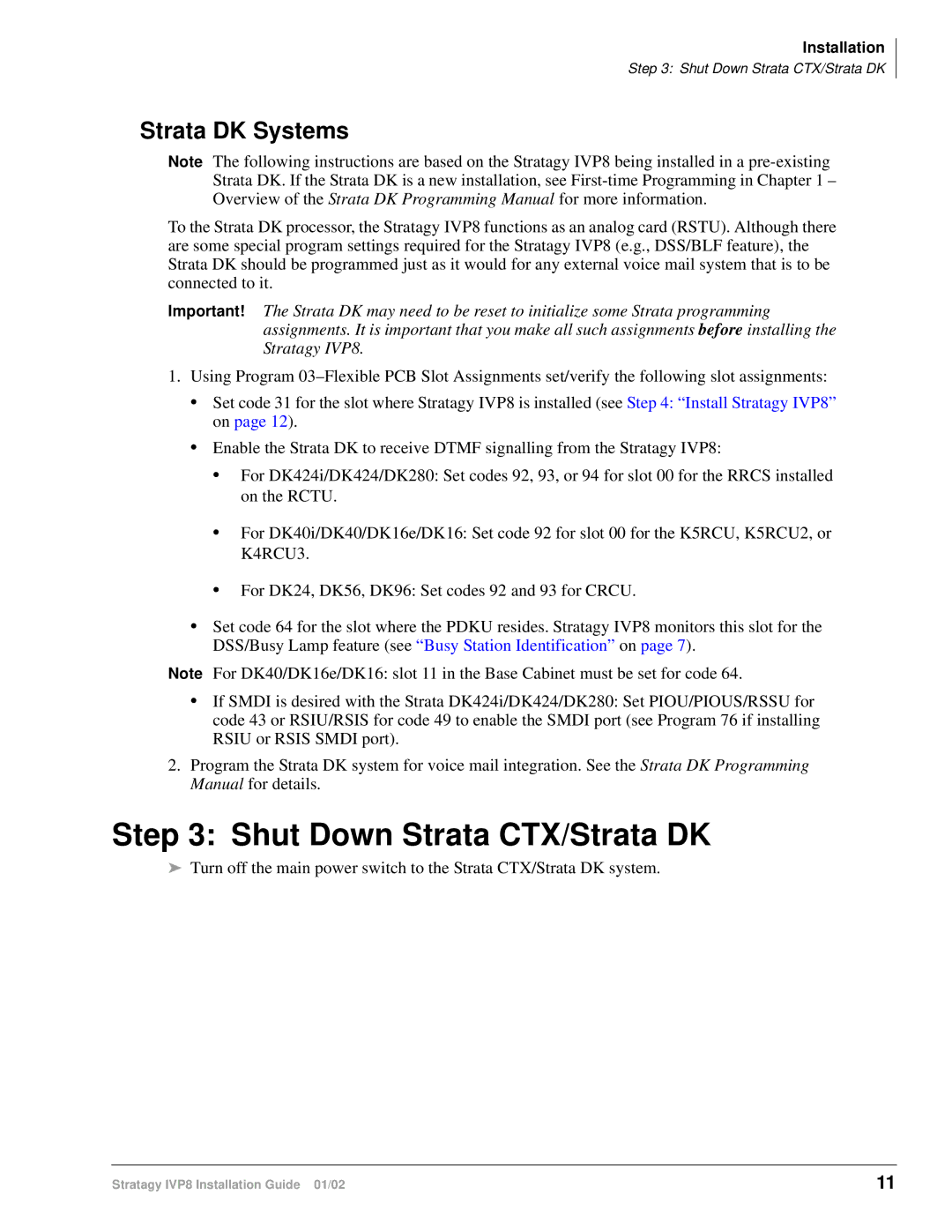 Toshiba IVP8 manual Shut Down Strata CTX/Strata DK, Strata DK Systems 