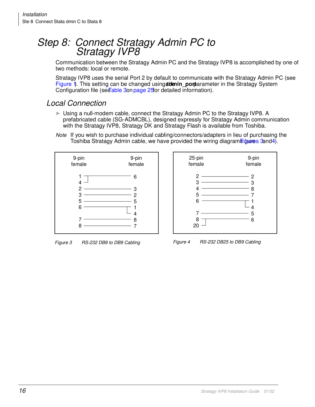 Toshiba manual Connect Stratagy Admin PC to Stratagy IVP8, Local Connection 