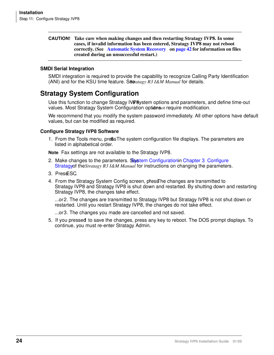 Toshiba manual Stratagy System Configuration, Smdi Serial Integration, Configure Stratagy IVP8 Software 