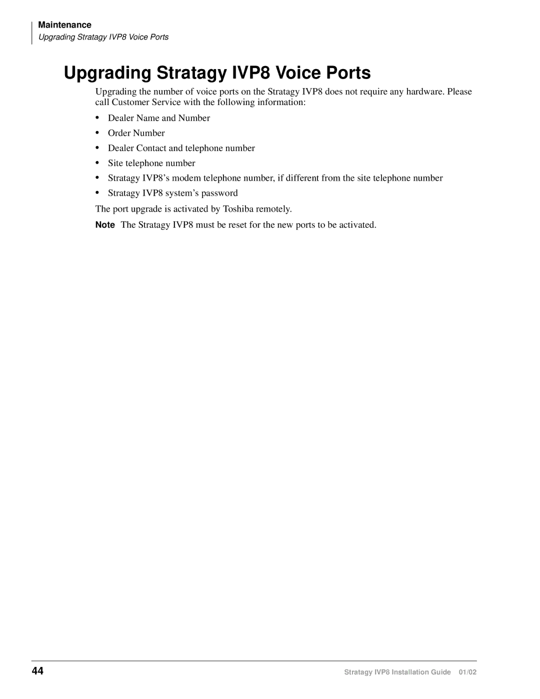 Toshiba manual Upgrading Stratagy IVP8 Voice Ports 