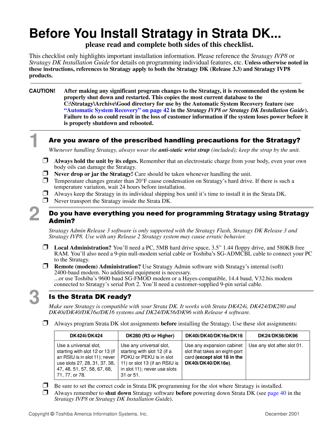 Toshiba IVP8 manual Before You Install Stratagy in Strata DK, VWKH6WUDWD.UHDG 