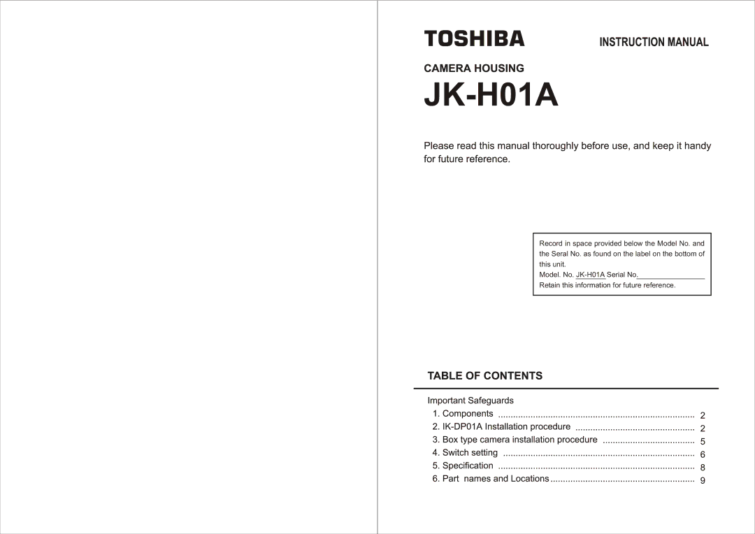 Toshiba JK-H01A manual 