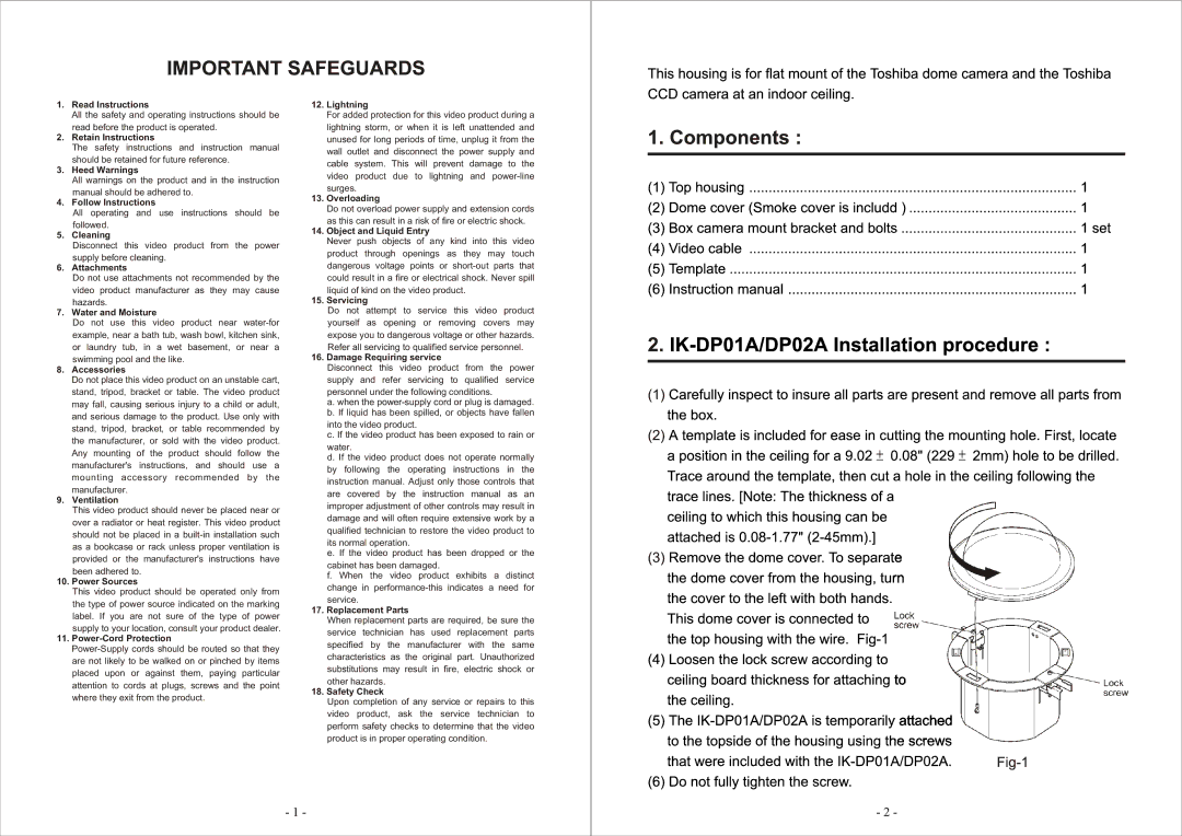 Toshiba JK-H01A manual Read Instructions 