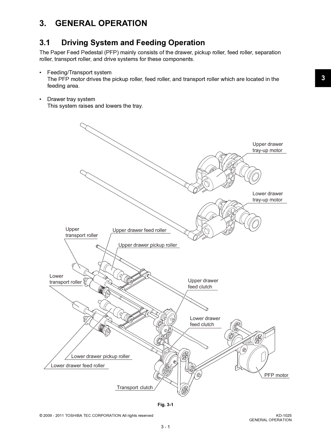 Toshiba KD-1025 manual General Operation, Driving System and Feeding Operation 